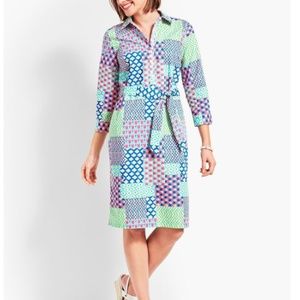 Talbots Island Patchwork Belted Shirt Dress